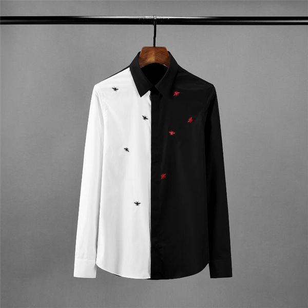 men's casual shirts black white mens luxury bee embroidery long sleeve dress plus size 4xl slim fit party man shirt, White;black
men's casual shirts black white mens luxury bee embroidery long sleeve dress plus size 4xl slim fit party man shirt, White;black