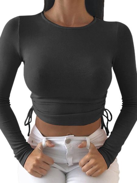 women acute rib knit crop drawstring ruched slim fit short shirt for daily wear, White
women acute rib knit crop drawstring ruched slim fit short shirt for daily wear, White
