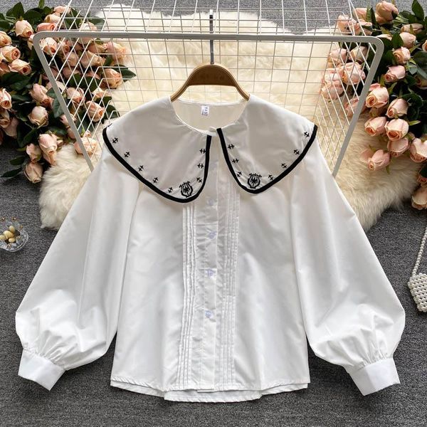 women's blouses & shirts early autumn fashion blouse female french embroidery big lapel puff sleeve blusa age-reducing wild loose shirt, White
women's blouses & shirts early autumn fashion blouse female french embroidery big lapel puff sleeve blusa age-reducing wild loose shirt, White