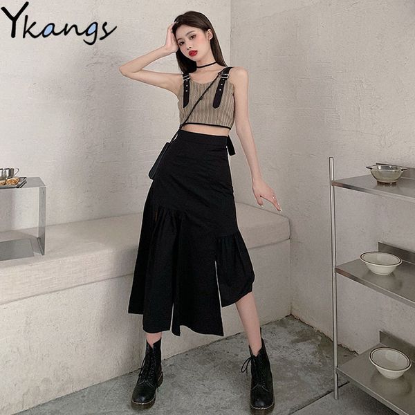 2021 summer gothic black punk high waist set women harajuku irregular midi pleated skirt+sleeveless halter short hip hop zgnw, White
2021 summer gothic black punk high waist set women harajuku irregular midi pleated skirt+sleeveless halter short hip hop zgnw, White
