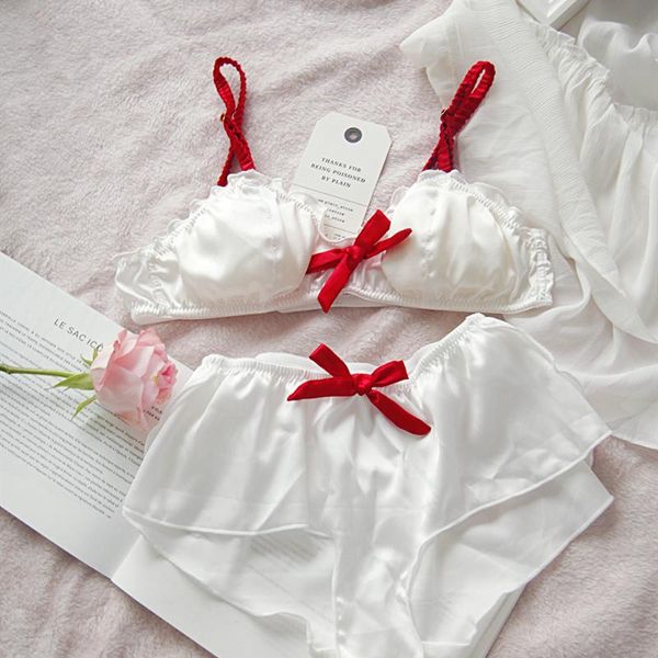 bras sets japanese women silk underwear bralette panties bra set triangle thin pad wireless lingerie intimates and panty, Red;black
bras sets japanese women silk underwear bralette panties bra set triangle thin pad wireless lingerie intimates and panty, Red;black