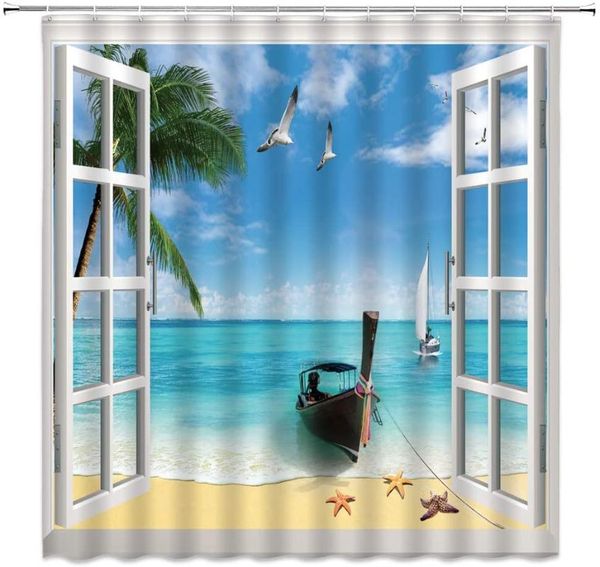 shower curtains ocean scenery boat coconut trees on the beach with sea waves outside window bathroom decor cloth curtain set 
shower curtains ocean scenery boat coconut trees on the beach with sea waves outside window bathroom decor cloth curtain set