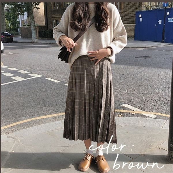 new a line pleated plaid students mid calf women skirt vintage spring skirt long office lady high waist girls skirts autumn 210310, Black
new a line pleated plaid students mid calf women skirt vintage spring skirt long office lady high waist girls skirts autumn 210310, Black