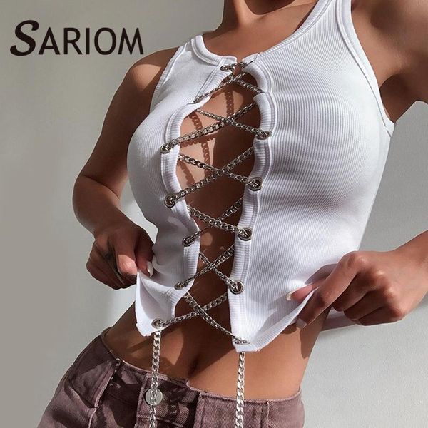 women's t-shirt metal chain front tie up cropped women hip hop sleeveless hollow out white black short vest tee shirt femme
women's t-shirt metal chain front tie up cropped women hip hop sleeveless hollow out white black short vest tee shirt femme