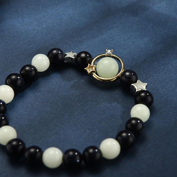 high-quality blue san beaded luminous stone bracelet fashion simple star crystal hand jewelry, Black 
high-quality blue san beaded luminous stone bracelet fashion simple star crystal hand jewelry, Black