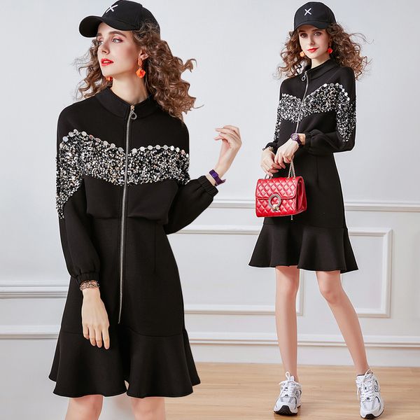 2021 new autumn beading zipper one piece mini women long sleeve bodycon club party runway mermaid vestidos yafe, Black;gray
2021 new autumn beading zipper one piece mini women long sleeve bodycon club party runway mermaid vestidos yafe, Black;gray