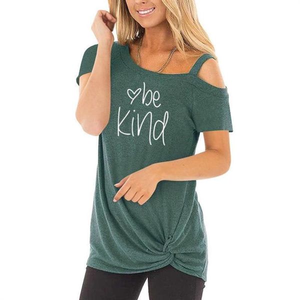 women's t-shirt fashion skew collar leisure be kind letters print for women vegans summer top, White
women's t-shirt fashion skew collar leisure be kind letters print for women vegans summer top, White