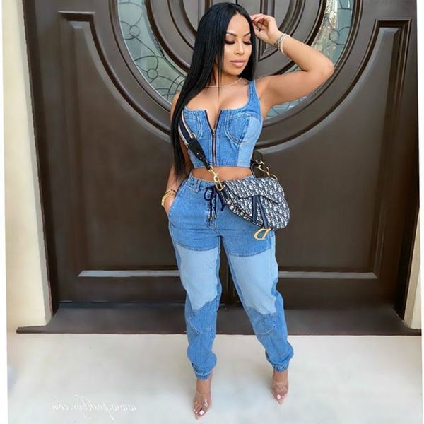 2021 new blue 2-piece outfits high waist zip two piece set denim women l5054 5rv4, Black;white
2021 new blue 2-piece outfits high waist zip two piece set denim women l5054 5rv4, Black;white