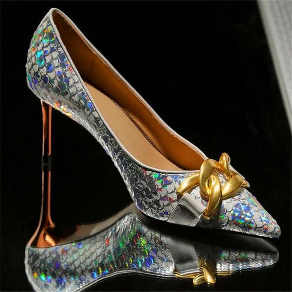 dress shoes spring and autumn ladies fish scale symphony leather high heels pointed toe metal chain decorative single, Black
dress shoes spring and autumn ladies fish scale symphony leather high heels pointed toe metal chain decorative single, Black