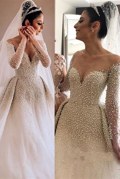 2021 new arrival elegant long sleeves sweetheart bridal gown pearls overskirt wedding illusion neck turkey duw5, White
2021 new arrival elegant long sleeves sweetheart bridal gown pearls overskirt wedding illusion neck turkey duw5, White