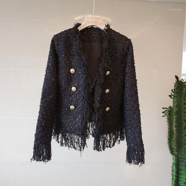 est 2021 fall winter designer jacket women's tassel tweed fringed coat jackets, Black;brown
est 2021 fall winter designer jacket women's tassel tweed fringed coat jackets, Black;brown