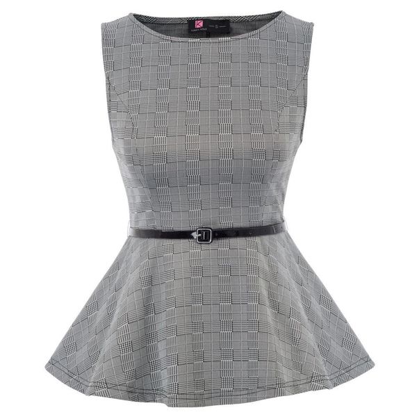 s~2xl elegant office work women blouse gingham print sleeveless scoop neck belt decorated peplum crew neck hem shirt chemise, White
s~2xl elegant office work women blouse gingham print sleeveless scoop neck belt decorated peplum crew neck hem shirt chemise, White