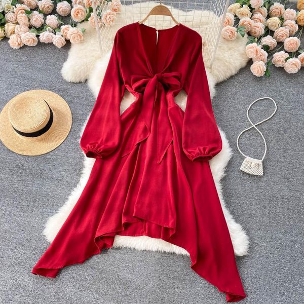 casual dresses b768 women fashion autumn v neck holiday long dress ins bow tie waist irregular ruffled sleeve solid color vestidos, Black;gray
casual dresses b768 women fashion autumn v neck holiday long dress ins bow tie waist irregular ruffled sleeve solid color vestidos, Black;gray