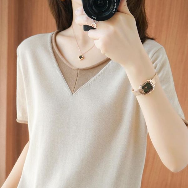 women's blouses & shirts femme blusas summer women short sleeve blouse mujer de moda 2021 verano o-neck knit shirt e809, White
women's blouses & shirts femme blusas summer women short sleeve blouse mujer de moda 2021 verano o-neck knit shirt e809, White