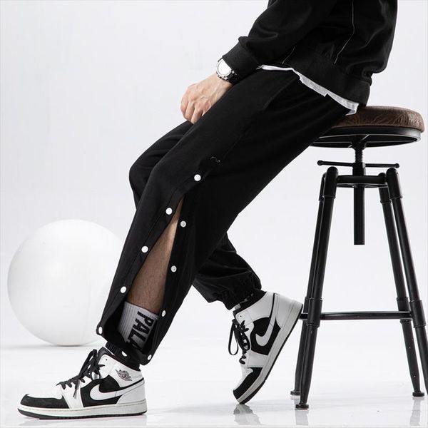 half open buttoned foot breasted women pants side row sports trousers training uniforms men, Black
half open buttoned foot breasted women pants side row sports trousers training uniforms men, Black
