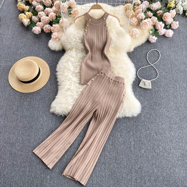 two pieces knitted women camis bodycon thin camisoles sleeveless gold buttons solid t shirts tees, White
two pieces knitted women camis bodycon thin camisoles sleeveless gold buttons solid t shirts tees, White