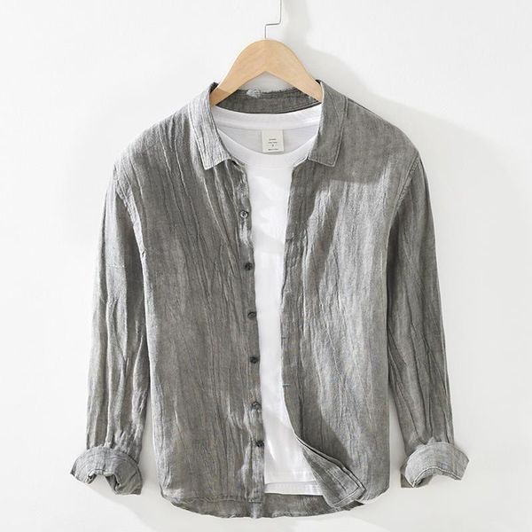 men's casual shirts 2021 style long-sleeved vintage brand pure linen shirt men crumpled trendy for camisa chemise clothing, White;black
men's casual shirts 2021 style long-sleeved vintage brand pure linen shirt men crumpled trendy for camisa chemise clothing, White;black