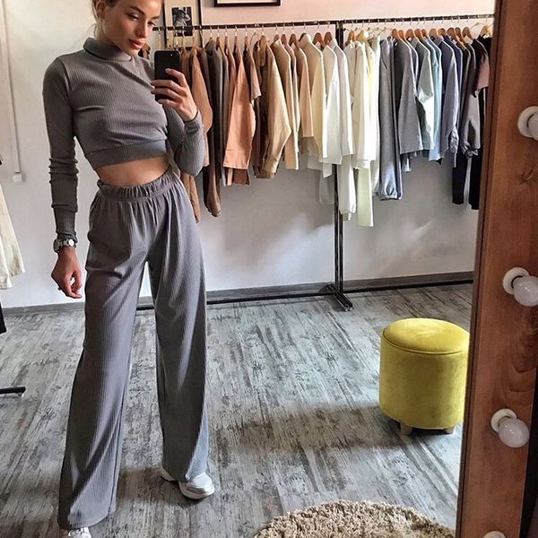 rib knit two piece outfits for women high neck long sleeve crop wide leg pants elegant matching sets c76-cg43, White
rib knit two piece outfits for women high neck long sleeve crop wide leg pants elegant matching sets c76-cg43, White