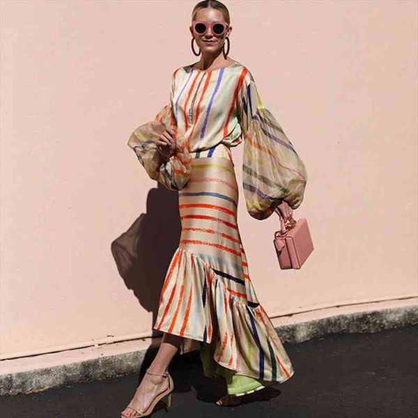runway designer striped rainbow 2 piece set womens and skirts suit lantern sleeve blouse maxi fish tail skirt woman, Gray
runway designer striped rainbow 2 piece set womens and skirts suit lantern sleeve blouse maxi fish tail skirt woman, Gray