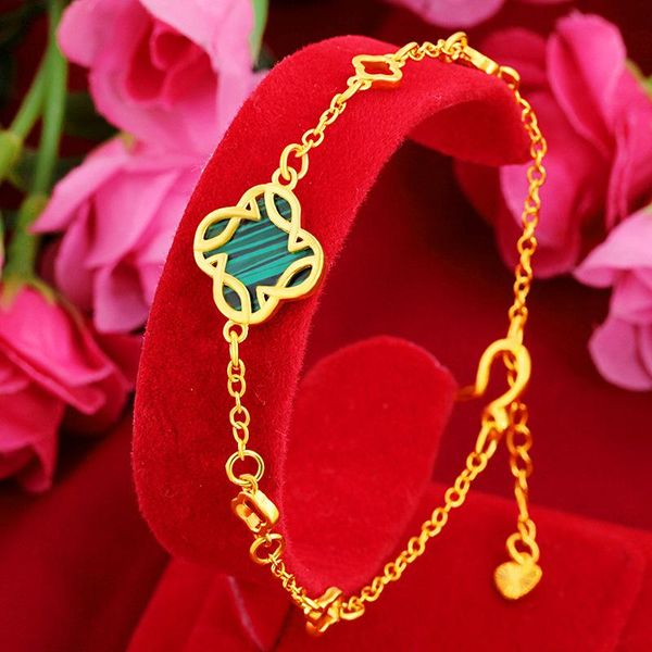 link, chain gold charms wrist vietnam sand gold-plated titanium women's epoxy green grass thai bracelet jewelry luxury gift, Black
link, chain gold charms wrist vietnam sand gold-plated titanium women's epoxy green grass thai bracelet jewelry luxury gift, Black