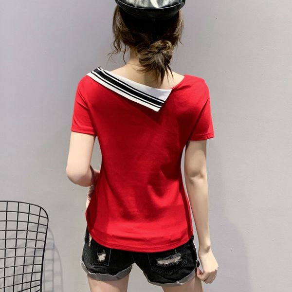 2021 summer korean style t-shirt fashion patchwork skew collar women short sleeve ropa mujer casual cotton tees new t08209l 1cew, White
2021 summer korean style t-shirt fashion patchwork skew collar women short sleeve ropa mujer casual cotton tees new t08209l 1cew, White