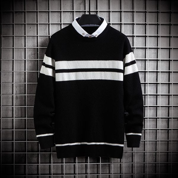sweater knit autumn and winter men's t shirt collar fake two piece pullover jacquard baseline fashion, White;black
sweater knit autumn and winter men's t shirt collar fake two piece pullover jacquard baseline fashion, White;black