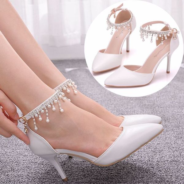 dress shoes white pearls tassel chain sandals thin high heels pointed toe mary-janes stiletto weddding pumps 593p, Black
dress shoes white pearls tassel chain sandals thin high heels pointed toe mary-janes stiletto weddding pumps 593p, Black