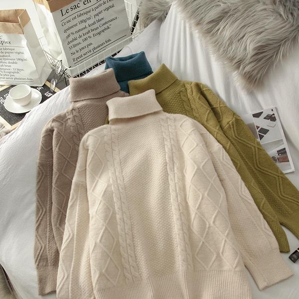 women's sweaters pattern loose slimming long-sleeved pullover autumn and winter lazy wind turtleneck knitted underwear top, White;black
women's sweaters pattern loose slimming long-sleeved pullover autumn and winter lazy wind turtleneck knitted underwear top, White;black