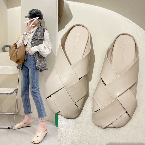 luxury slippers baotou half slipper's fashion in summer 2021, Black