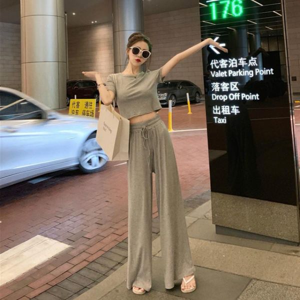 women's tracksuits casual women summer two pieces sets short sleeve t-shirts and wide leg pants female loose fitness sportswear 2, Gray
women's tracksuits casual women summer two pieces sets short sleeve t-shirts and wide leg pants female loose fitness sportswear 2, Gray