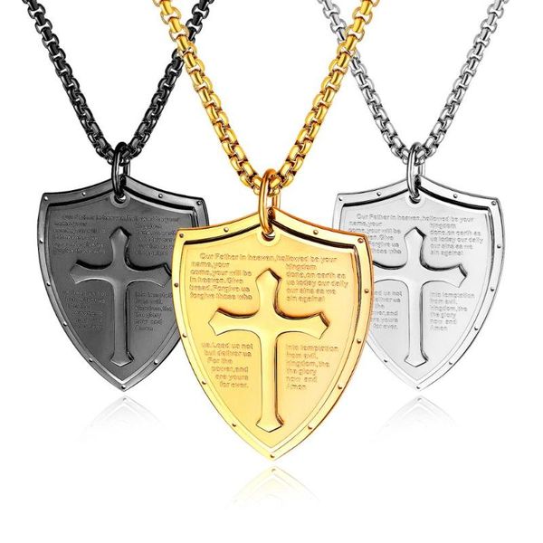 pendant necklaces cool cross shield necklace 3 colors stainless steel men jewelry carving prayer accessories boyfriend gift, Silver
pendant necklaces cool cross shield necklace 3 colors stainless steel men jewelry carving prayer accessories boyfriend gift, Silver