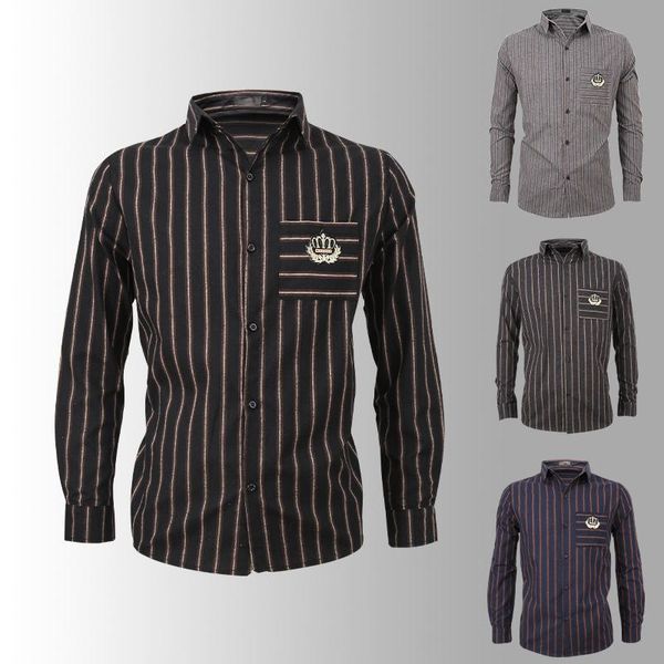 men's casual shirts 2022 autumn and winter striped long-sleeved fashion slim business, White;black
men's casual shirts 2022 autumn and winter striped long-sleeved fashion slim business, White;black
