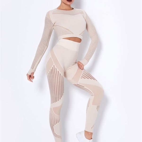 women seamless gym sets high waist mesh leggings shirts suit long sleeve fitness workout sports running thin sport 220315, White
women seamless gym sets high waist mesh leggings shirts suit long sleeve fitness workout sports running thin sport 220315, White