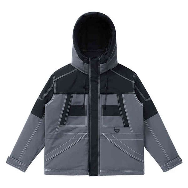 family new men's hooded down jacket color matching waterproof windproof line winter work clothes fashion, Black
family new men's hooded down jacket color matching waterproof windproof line winter work clothes fashion, Black
