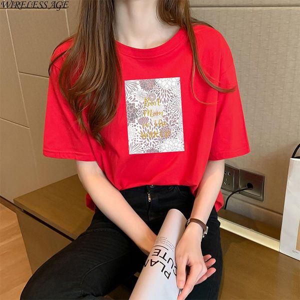 women's t-shirt wireless age t shirt women round neck short sleeve letters printed sweet korean style loose summer fashion wild, White
women's t-shirt wireless age t shirt women round neck short sleeve letters printed sweet korean style loose summer fashion wild, White