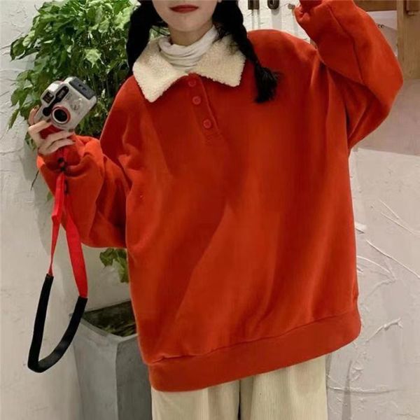 women's hoodies & sweatshirts sweater korean preppy style polo neck long sleeve loose plush warm solid color woman spring fashion, Black
women's hoodies & sweatshirts sweater korean preppy style polo neck long sleeve loose plush warm solid color woman spring fashion, Black