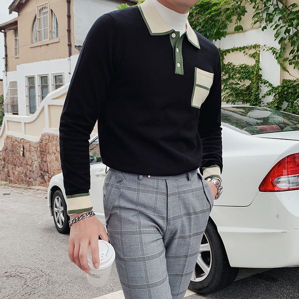 style autumn british winter sweater men fashion 2021 front pocket long sleeve mens casual sweaters turn down collar pull po0q, White;black
style autumn british winter sweater men fashion 2021 front pocket long sleeve mens casual sweaters turn down collar pull po0q, White;black