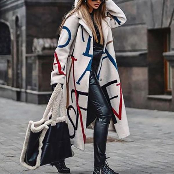 women's wool & blends women cashmere coat print letter warm winter ladies loose turn-down collar polyester soft female overcoat long, Black
women's wool & blends women cashmere coat print letter warm winter ladies loose turn-down collar polyester soft female overcoat long, Black