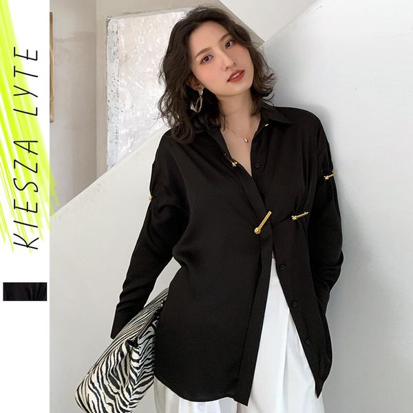 women's blouses & shirts women satin blouse elegant metal pins long sleeves black runway stylish office ladies blusas femininas high qu, White
women's blouses & shirts women satin blouse elegant metal pins long sleeves black runway stylish office ladies blusas femininas high qu, White