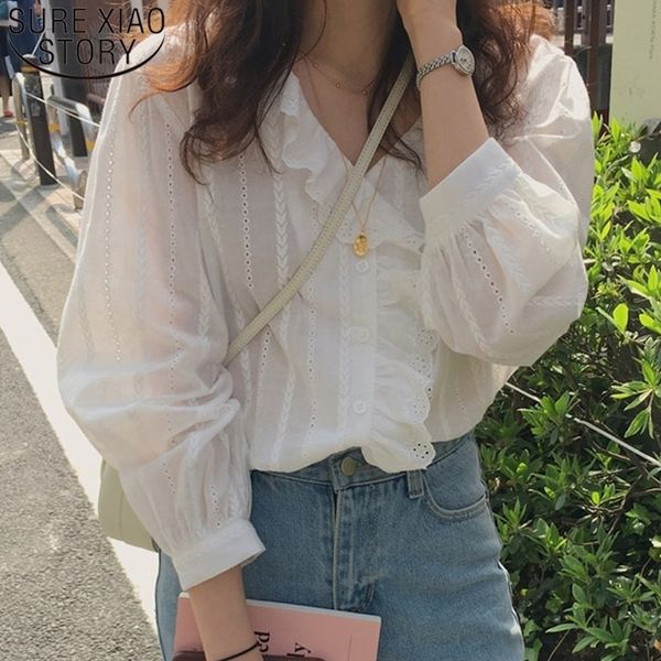 2021 spring korean style solid cotton simple womens and blouses sweet ruffled v-neck long sleeve shirt women ladies 85 210308, White
2021 spring korean style solid cotton simple womens and blouses sweet ruffled v-neck long sleeve shirt women ladies 85 210308, White