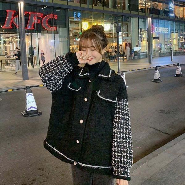 women's jackets 2021 spring and winter clothing korean loose houndstooth sleeve thick long-sleeved cotton jacket plus size parkas, Black;brown
women's jackets 2021 spring and winter clothing korean loose houndstooth sleeve thick long-sleeved cotton jacket plus size parkas, Black;brown
