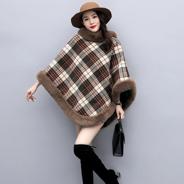 scarves selling poncho cape winter women style loose pullover short shawl plus velvet thickened warm soft fur plaid woolen coat, Blue;gray
scarves selling poncho cape winter women style loose pullover short shawl plus velvet thickened warm soft fur plaid woolen coat, Blue;gray