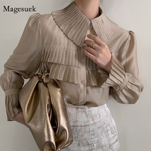 korean style elegant pleated shirts spring turn down collar blouse women solid single breasted lantern sleeve blusas 13337 210308, White
korean style elegant pleated shirts spring turn down collar blouse women solid single breasted lantern sleeve blusas 13337 210308, White