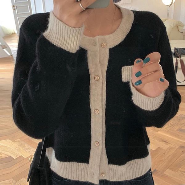 women's knits & tees korean style chic vintage autumn pearl button round neck cropped cardigan contrast long sleeve knit sweater sueter, White
women's knits & tees korean style chic vintage autumn pearl button round neck cropped cardigan contrast long sleeve knit sweater sueter, White