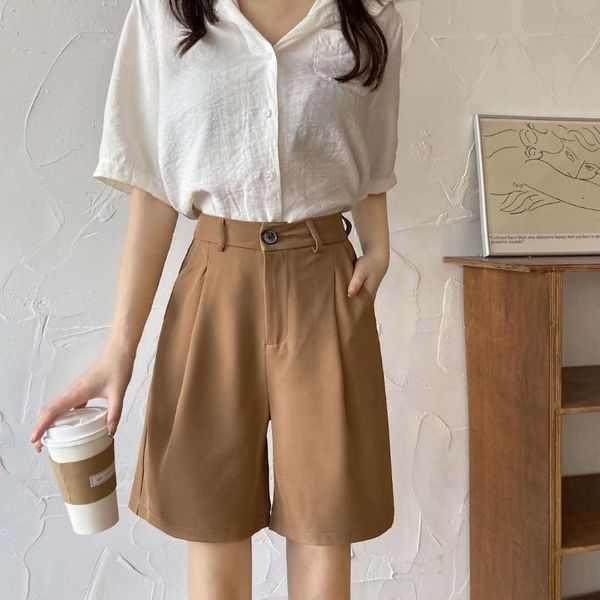 women's shorts korean version high waist straight loose 2021 summer leisure wide leg 21-1243, White;black
women's shorts korean version high waist straight loose 2021 summer leisure wide leg 21-1243, White;black