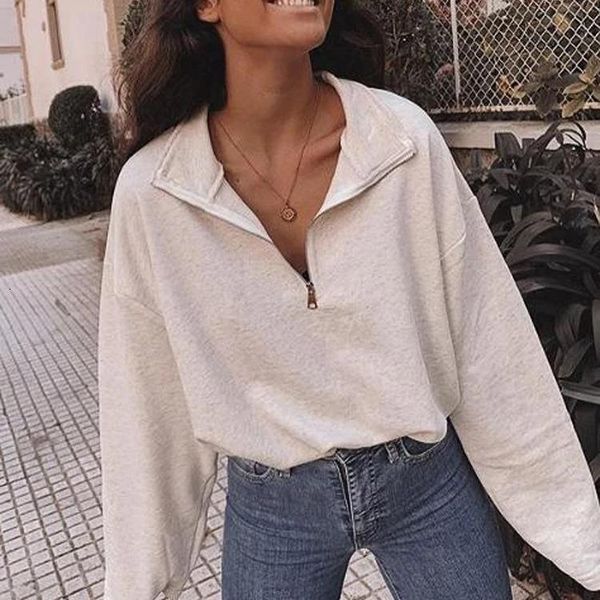 vintage women sweatshirt autumn casual loose solid white zip up polo collar basic winter female oversized pullover hoodies, Black
vintage women sweatshirt autumn casual loose solid white zip up polo collar basic winter female oversized pullover hoodies, Black