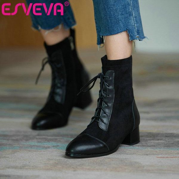 boots esveva 2021 round toe square med heel pu+flock all match ankle platform women lace up shoes size 34-43, Black
boots esveva 2021 round toe square med heel pu+flock all match ankle platform women lace up shoes size 34-43, Black