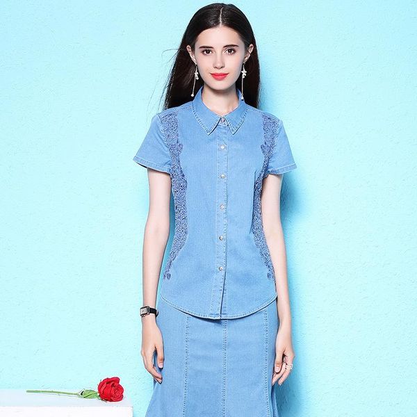 women's blouses & shirts 2021 shirt summer arrival denim blouse thin lace short sleeve nw18b2615, White
women's blouses & shirts 2021 shirt summer arrival denim blouse thin lace short sleeve nw18b2615, White
