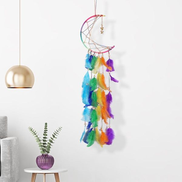 decorative objects & figurines nordic moon rainbow color dream catcher handmade feather hanging art gifts wind chimes car pendant roo
decorative objects & figurines nordic moon rainbow color dream catcher handmade feather hanging art gifts wind chimes car pendant roo