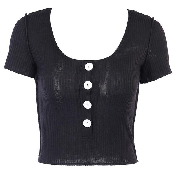 women's t-shirt women fashion u-neck solid color summer short sleeve buttons for ladies girls, White
women's t-shirt women fashion u-neck solid color summer short sleeve buttons for ladies girls, White